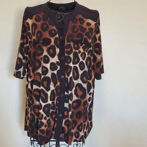 Black & leopard (animal) print, short sleeved blouse